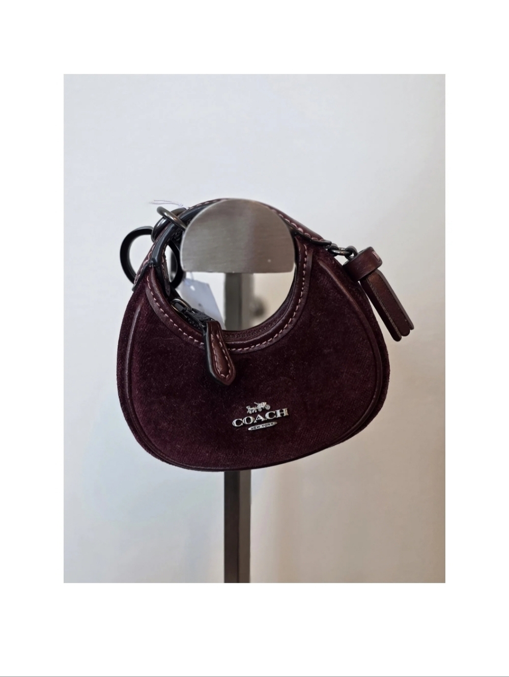 Coach Carmen Mini Bag Charm Keychain Burgundy Suede Micro Pouch NWT G2592